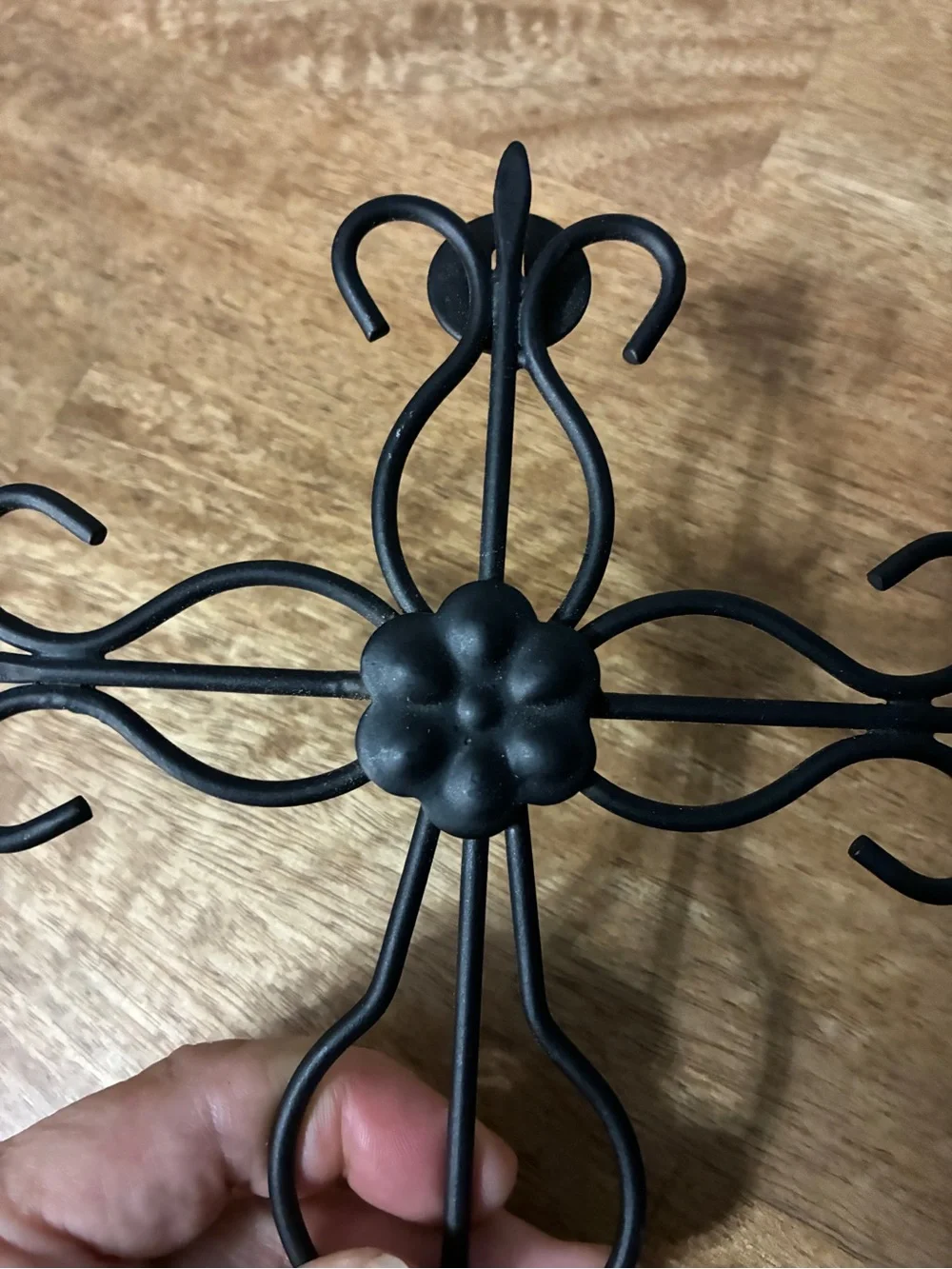 Decorative Black Metal Wall Cross with Hook 9” x6”